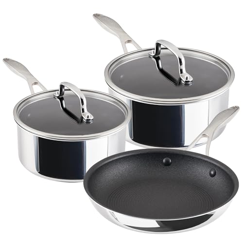 Circulon Scratch Defense Stainless Steel Pan Set: 3 Piece Induction Hob Pan Set with Extreme Non Stick, Induction & All Hob Suitable