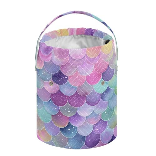 Image of ElliTarr Crochet Bag Yarn Bag with Handle Portable Knitting Project Bag Travel Yarn Storage Organizer Holder Case Watercolor Mermaid Scales Colors