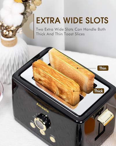 Image of 2 Slice Toaster, Retro Bread Toaster with LED Display, Extra Wide Slots Toasters with 6 Bread Shade Settings, Bagel, Cancel, Defrost Function, Stainless Steel with High Lift Lever, Removal Crumb Tray