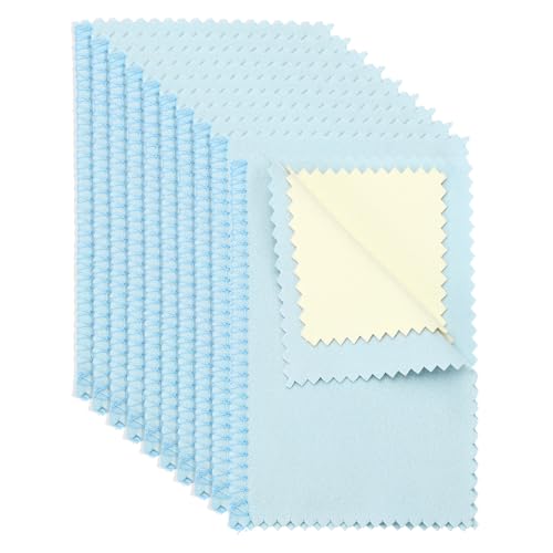 PATIKIL Paño de limpieza de joyas de 6 x 4 pulgadas, paquete de 10 paños de limpieza de algodón puro, cuarta capa para monedas de oro y plata, azul
