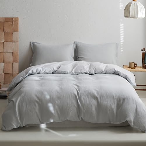 Simple&Opulence Juego de Funda Nórdica de Muselina, 100% Algodón Ultra Suave y Ligera Funda Nórdica Seersucker con Fundas de Almohada(Azul Claro,135×200cm)