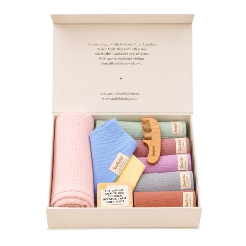 Image of Organic & Toxin-Free Baby Gift Set | Premium Crinkled Muslin | 10 Piece | AZO-Free,Skin-Friendly,Eco-Friendly | Unisex Newborn Gift Box-Boys & Girls | 0-18 Months | Baby Shower & Naming Ceremony Gift