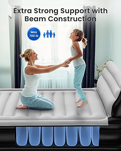 Airefina Air Mattress With Headboard, Full Size Inflatable Bed With Built-In Pump, Comfortable Flocked Surface For Home & Camping, Fast Inflation/Deflation Air Mattress, 75X54X15In, 700Lbs Max #TOP5