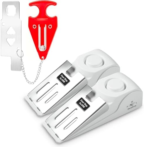 Portable Door Stop Alarm and Traveling Hotel Door Lock, No Installation Required, Provides Double Security for Home, Hotel and Traveling (1 Door Lock + 2 Door Stop)