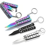 Sporgo 4 Stück Butterfly Messer: Trainer Ungeschärfte Klinge Übungs Kamm Edelstahl Knife für Trainingsmesser Anfänger übt Flipping-Tricks(Schwarz + Silber + Farbe F)