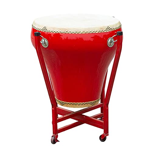 KAFELE Tambor De Olla De Flor De Piel De Vaca, Tambor De Guerra, Tambor Decorativo,Estante De Tambor Incluido,Características Nacionales,Red Drum,66CM