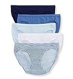 Hanes Ultimate Women's 5-Pack Ultimate ComfortSoft Stretch Bikini Panty, White, Blue Bing Heather, Blue Heritage, Stripe Print, Magical Blue, Coil Blue, 9