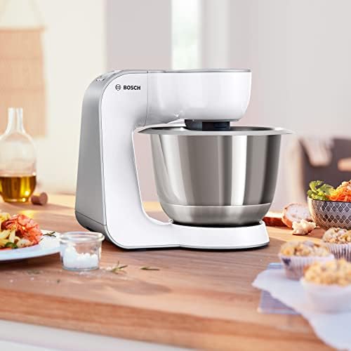 Bosch MUM5 CreationLine MUM58W20, Stainless Steel Bowl 3.9 L, Mixer 1.25 L, Planetary Mixer, Dough Hook, Whisk and Whisk Stainless Steel, Translucent Carver, 3 Slices, 1000 W, White