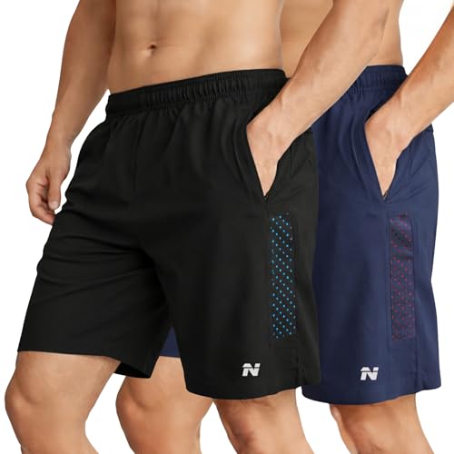 Image of NINQ Mens 2 Pack Polyester Yoga Short Men Summer Running Gym Sports Shorts with Pockets Shorts for Men