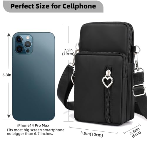 Miniatura 3 de Janks Bolso Bandolera Pequeño Para Mujer, Nailon Bolso De Teléfono Móvil Con Puerto Para Auriculares, Correa Ajustable, Compatible Con Móviles Hasta 7
