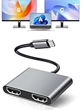 USB C to Dual HDMI Adapter, with 2 4K@60Hz HDMI Docking Station, Type C to HD Splitter for 2 Monitors, Suitable for MacBook Air/Pro, Dell, HP, Lenovo, Chromebook, Surface USB Type C Laptops