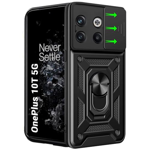 Image of TheGiftKart Tough Armor Bumper Back Cover Case for OnePlus 10T 5G | Sliding Camera Cover, Kickstand & Ring Holder | 360 Degree Protection Back Cover Case for OnePlus 10T 5G (PC & TPU, Black)