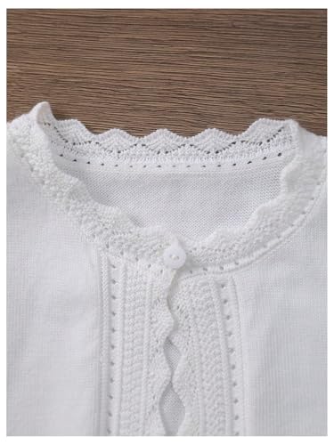 GORGLITTER Girl's Lace Trim Long Sleeve Bolero Cardigan Kids Button Closure Knitted Shrug Cropped Sweaters Tops White 10 Years3