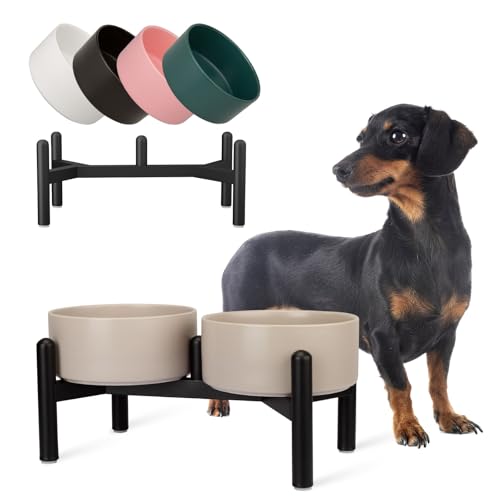 Futternapf Hund Erhöht Hundenapf Set - Doppelte Fressnapf Keramik mit Edelstahlständer - Ideal für Kleine und Mittelgroße Hunde - 850 ml x 2 -...