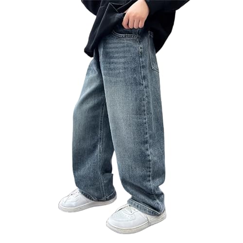 Boys Baggy Jeans Straight Wide Leg Cargo Jeans Casual Elastic Waist Loose Fit Denim Pants Y2k Streetwear with Pockets