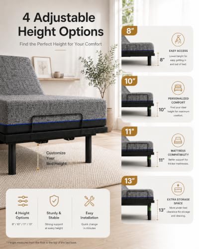 Image of Marsail Adjustable Bed Frame Full with Mattress Set, Adjustable Bed Base