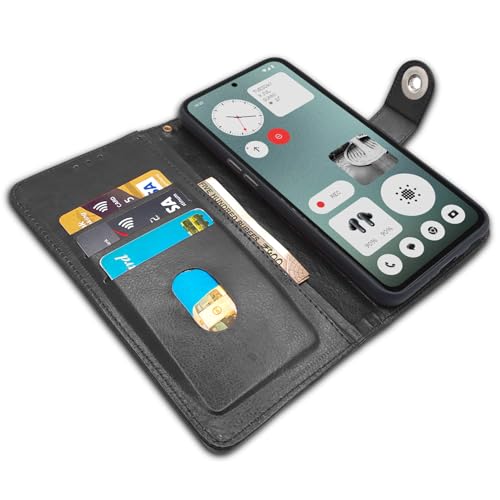 Image of Pikkme Flip Cover Leather Finish | Inside TPU with Card Pockets | Wallet Stand and Shock Proof | Complete Protection Button Flip Case for CMF by Nothing Phone 1 (Black)