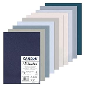 Canson Mi-Teintes, Farbiges Zeichenpapier, 160gsm, 98lb, Bogen, A4-21×29,7cm, Packung, 10 kühle Töne, 10 Bögen…