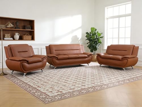 Nervlox Faux Leather 3-Piece Couch Living Room Sofa，Copper Orange Couch
