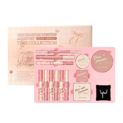 All-in-One Makeup Gift Set for Women & Teens, Complete Cosmetic Kit with Lip Gloss, Lip Balm, Eyeshadow, Blush, Highlighter, Face Powder, Mascara, Eyeliner & Necklace