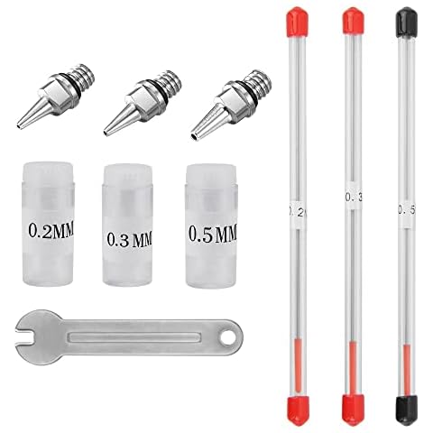 Favengo 7 Pcs Airbrush Nozzle Cap Kit 0.2mm/0.3mm/0.5mm Airbrush Needle Airbrush Spare Parts Airbrush Replacement Parts with Wrench for Airbrush Spray Gun Model Spraying Paint Maintenance Accessories Cover