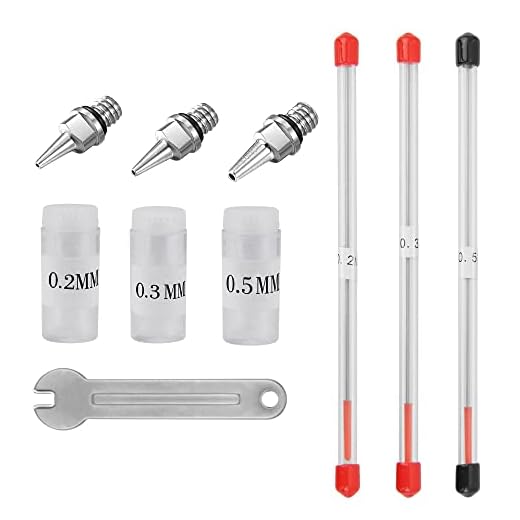 Favengo 7 Stück Airbrush Düse 0.2mm/0.3mm/0.5mm Airbrush Nadeln Ersatz Airbrush Zubehör Universal für Airbrush Gun Düse und Nadel Ersatzteile, und EIN Spezieller Schraubenschlüssel