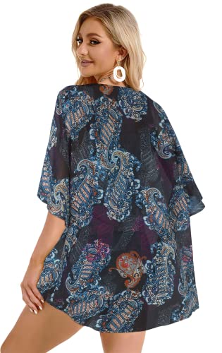 Womens Tops Floral Print Open Front Kimono Cardigan Casual Bikini Cover Up(Boho Purple,L) - Image 6