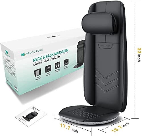 Medcursor Shiatsu Back Massager with Heat, Height Adjustable Massage Chair Pad, Seat Cushion Massagers for Neck and Shoulder, 2D/3D Rolling Kneading, Vibration Massage Seat, Home, Office Use - Thumbnail 7