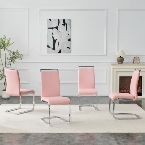 Image of Baysitone Modern Dining Chairs Set of 4, Side Dining Room Chairs, High Back Kitchen Chairs with Faux Leather Padded Seat for Dining Room,Kitchen, Living Room Pink