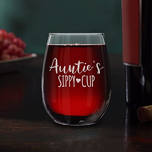 Shop4Ever® Auntie's Sippy Cup Engraved Stemless Wine Glass Promoted To Aunt New Auntie Wine Drinking Glass Gifts #TOP3