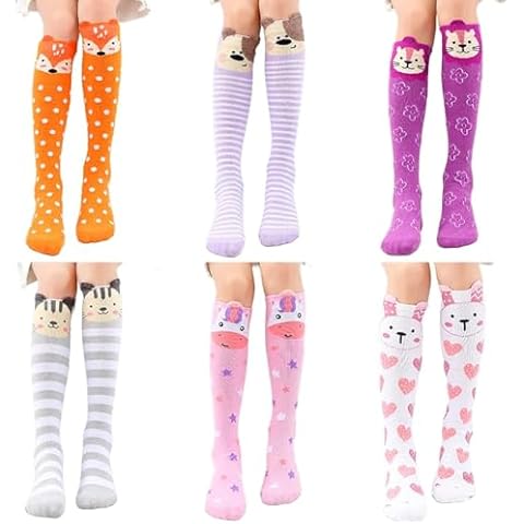 XEPST 6 Pairs Colourful Cartoon Knee-High Socks Cover