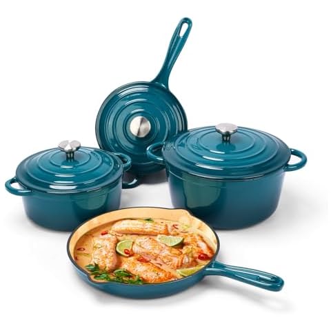 Hisencn Enameled Cast Iron Cookware Set Cover