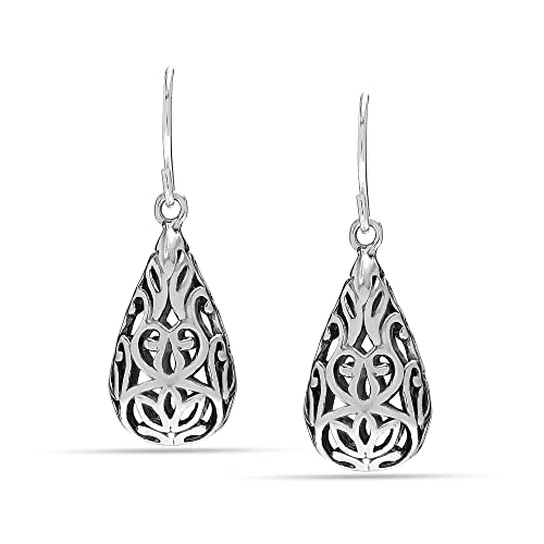Lecalla 925 Sterling Silver Lacy Floral Teardrop Dangle Earrings For Teen Women #TOP1