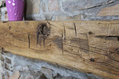Image of Modern Timber Craft Hand Hewn Beam Fireplace Mantel - Reclaimed, Axe Cut Barn Wood Floating Mantel Shelf - Handcrafted in USA - Certified Reclaimed, Custom Length