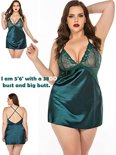 Avidlove Women Lingerie V Neck Nightwear Sexy Satin Sleepwear Lace Chemise Mini Teddy Dark Green M #TOP4