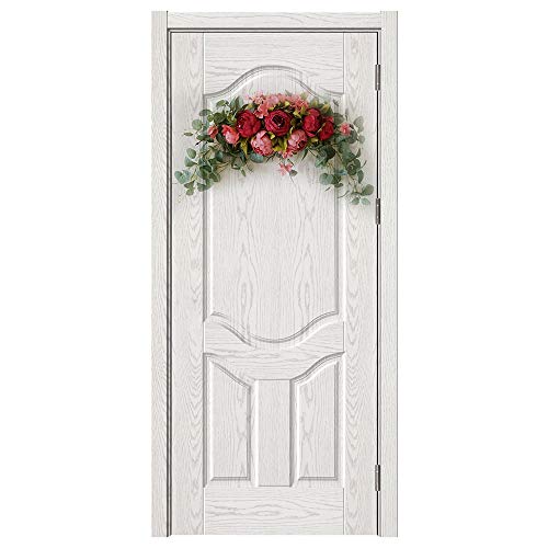 INFILM 30Inch Wedding Artificial Peony with Green Leaves Swag,Handmade Flowers Backdrop Table Runner Centerpiece Garland for Arch Front Door Wall Home Hanging Wreath Decor - Image 4