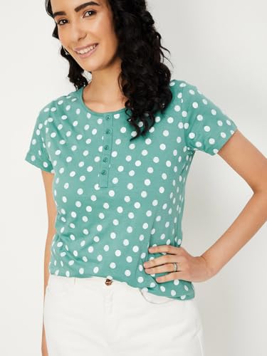 Image of Max Women Cotton Blend Solid Regular Fit T-Shirt