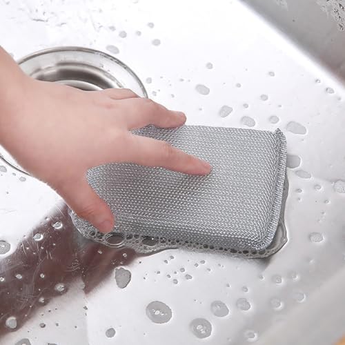 Image of 10 Pcs Metallic Sponge Scourers Non Scratch Scourer Pads Wire Scouring Pads Metal Washing Up Scourers Kitchen Sponge Scrubbers Dish Scrub Pads