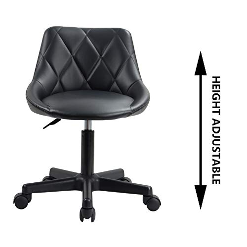 Kktoner Mid Back Pu Leather Height Adjustable Swivel Modern Task Chair Computer Office Home Vanity Chair With Wheels (Black) #TOP6