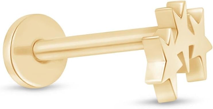 14K Solid Gold Star Ear Climber Stud Earring Ear Crawler Flat Back Cartilage Earring Threaded Lobe Tragus Helix Ear Piercing Jewelry for Sensitive Ears Earring for Upper Ear Nose Ring SINGLE or PAIR