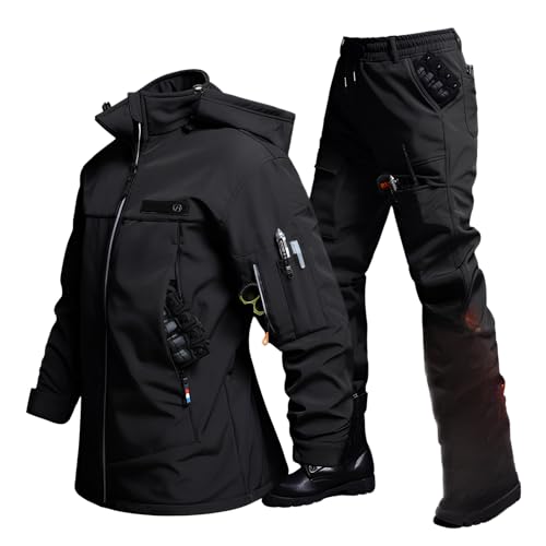 [JUELREOU] アウトドアジャケット 上下セット メンズ 厚手 裏起毛 撥水 防風 防寒着 上下セット 登山ジャケット 多機能 作業着 防寒着 スキーウェア マウンテンパーカー トレッキングパンツ セットアップ