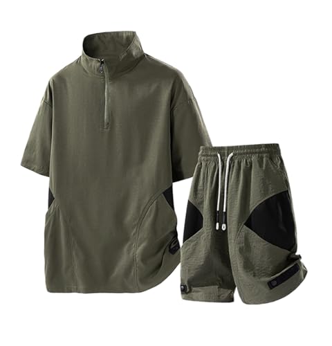 Survêtement d'été 2 pièces pour homme avec t-shirt quart de zip et short