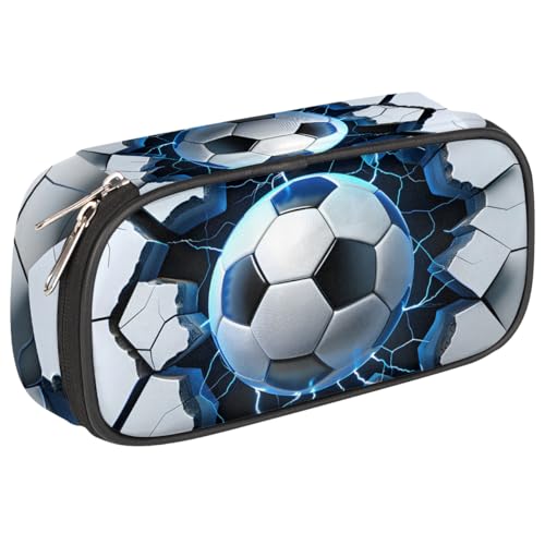Image of Pardick Soccer in Cracked Big Capacity Pencil Case Pencil Pouch with Zipper, Pen Marker Stationery Bag Art Supply Storage Organizer Box Portable Stationery Storage Bag Pen Holder for Boys Girls