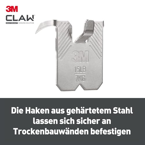 3M CLAW Haken für Trockenbauwände – 6er Set, hält bis zu 20 kg – für schwere Gegenstände, Spiegel und Dekoration – ohne Werkzeug montierbar