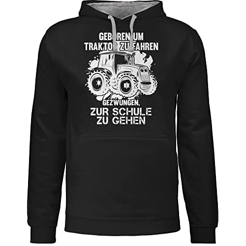 Shirtracer Pullover Herren Frauen Hoodie Kontrast zweifarbig - Fahrzeuge Fahrrad Bagger und Co. - Geboren um Traktor zu Fahren - 4XL - Schwarz/Grau meliert - Hoody mit Spruch - JH003