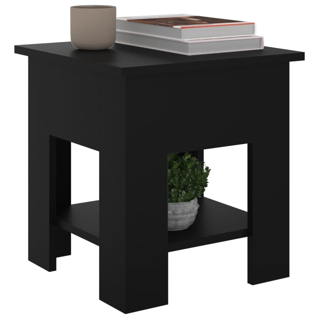 Mesa de centro negra 40 x 40 x 42 cm de material de madera con estante, diseño moderno, mesa auxiliar robusta con espacio de almacenamiento para salón, dormitorio, pasillo