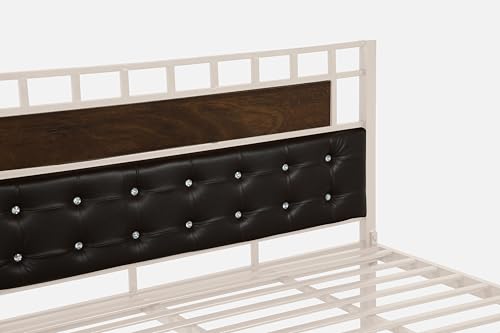 Image of Orvo Metal Queen Size Bed Without Storage | Wrought Iron Double Bed with Headboard & Footboard | Sturdy Powder Coated Platform Bed Queen Size Cot for BedroomLivingRoom Ivory (75x60)