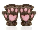 PENTA ANGEL Cat Paw Gloves Christmas Winter Plush Fingerless Gloves for Women Adults Halloween Costume Accessories (Khaki)