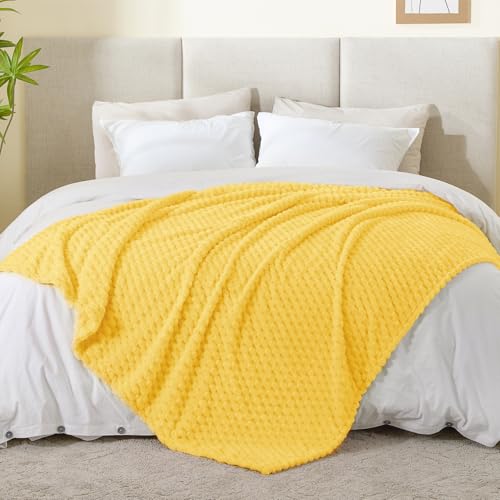 Image of BEDELITE Light Yellow Throw Blanket for Couch, Soft Cozy Gifts for Women | 3D Jacquard Decorative Fleece Blanket, Super Soft Plush Throws, Cute Birthday Gift for Women, Suitable for All Seasons, 50*60