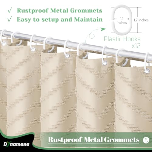 Dynamene Boho Farmhouse Shower Curtain, Beige Fabric Tufted Chevron Striped Textured Tassel Shower Curtains for Bathroom, Water Repellent, Minimalist Ruffled Cloth Shower Curtain Set with Hook, 72x72 by Dynamene - Image 6